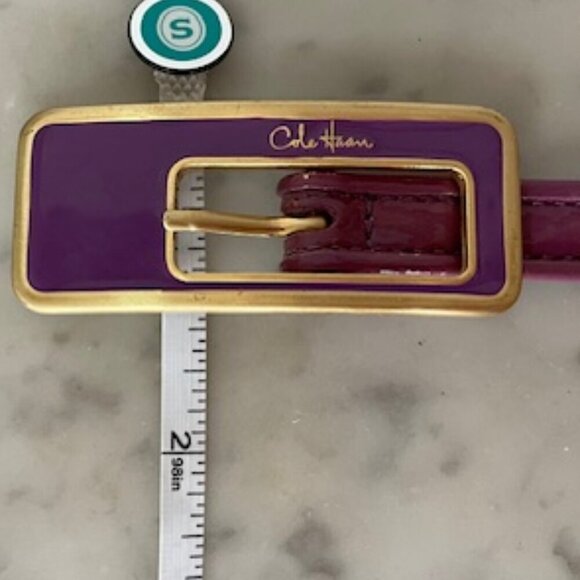 COLE HAAN Womens Purple Logo Buckle Patent Slim Skinny Belt main image 9